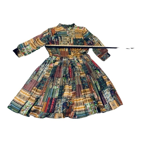 Vintage Style Boho Patchwork Midi Dress Long Sleeve L - Picture 14 of 16